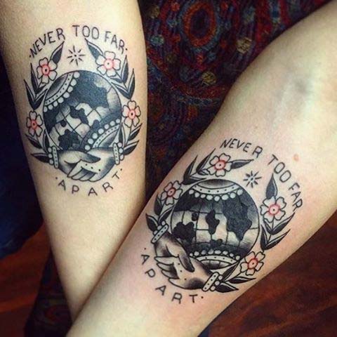 मेल मिलाना Globe Tattoo for Sister Tattoos