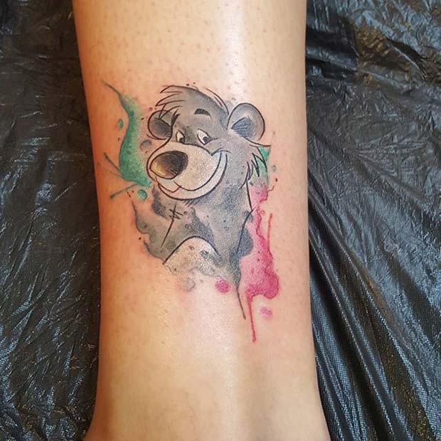 น่ารัก Baloo the Bear Tattoo for Small Disney Tattoo Ideas