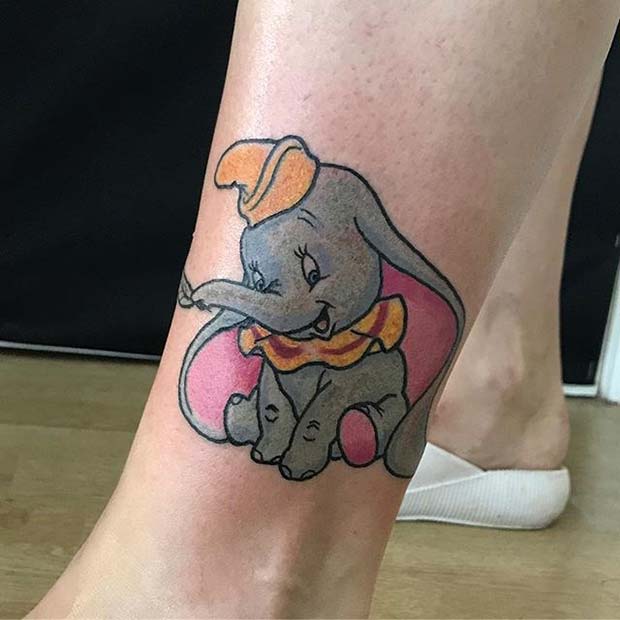 Dumbo Leg Tattoo for Small Disney Tattoo Ideas