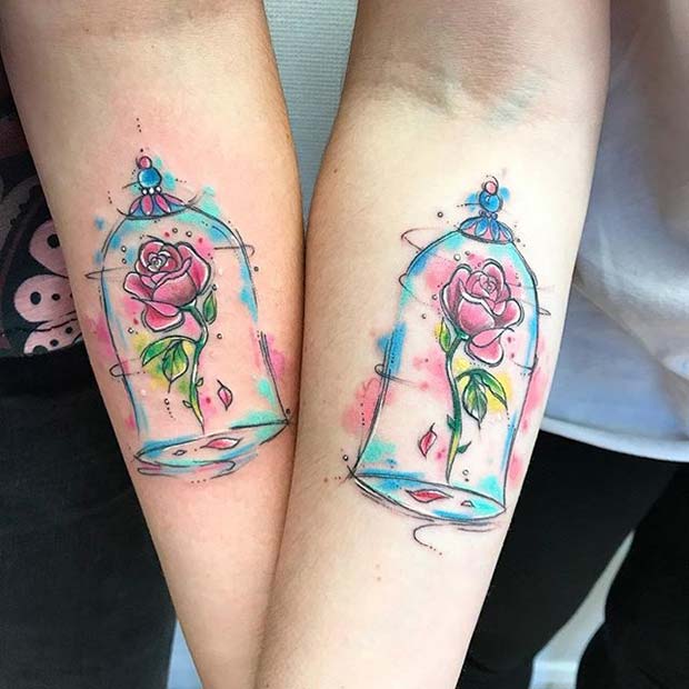 יוֹפִי and the Beast Enchanted Rose for Small Disney Tattoo Ideas