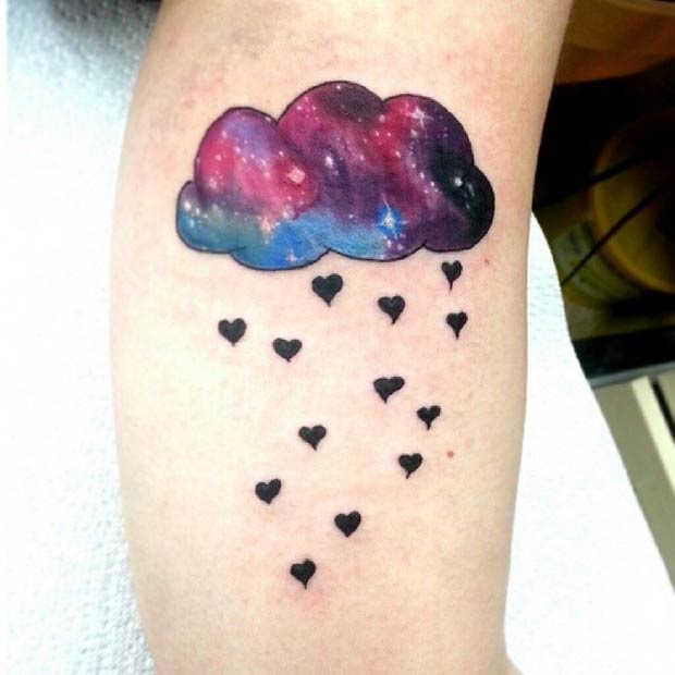 kosmički Cloud and Heart Rain Tattoo