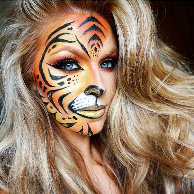 ดุร้าย Tiger Print for Cute Halloween Makeup Ideas 