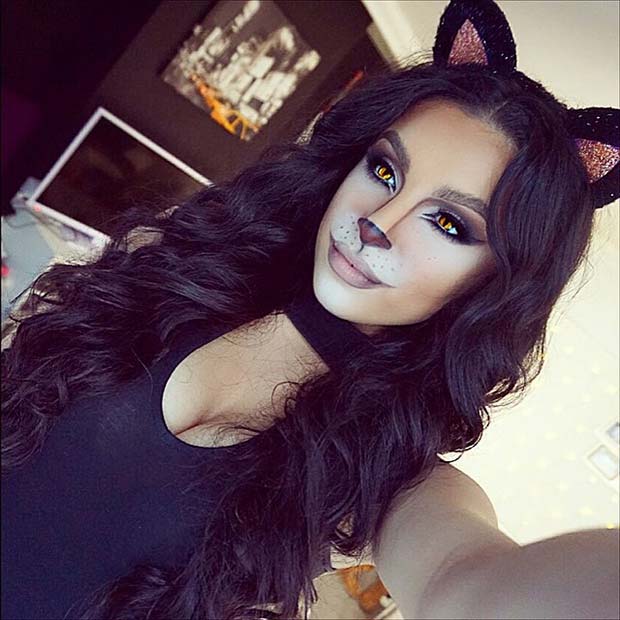 cadılar bayramı Black Cat for Cute Halloween Makeup Ideas 