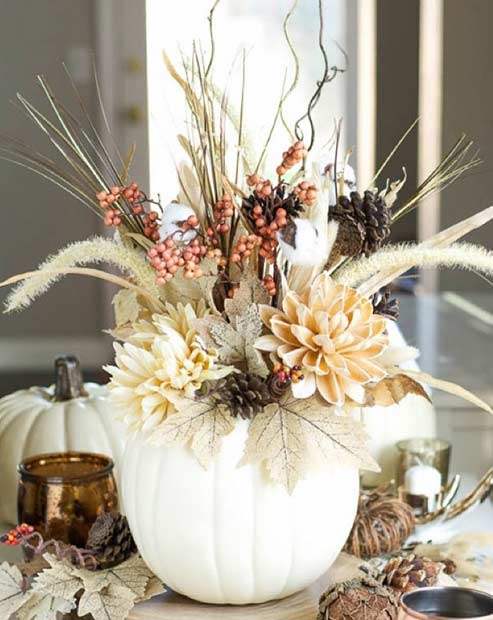 DIY White Pumpkin Vase for Thanksgiving 