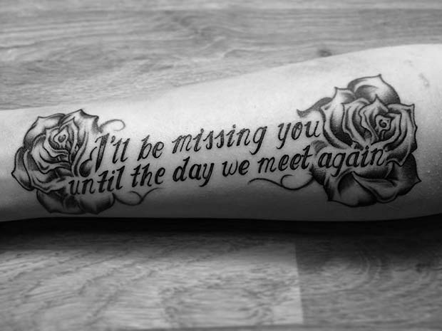 אני'll Be Missing You Memorial Arm Tattoo Idea