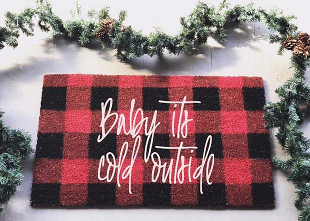 Bebis Its Cold Outside Door Mat for Farmhouse Inspired Christmas Decor