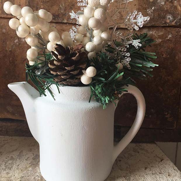 DIY Farmhouse Inspired Teapot Christmas Decoration for Farmhouse Inspired Christmas Decor
