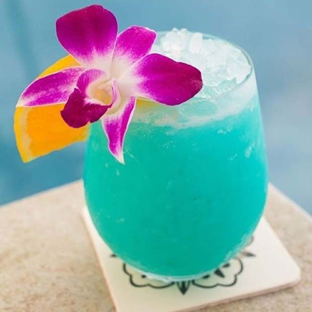 สีน้ำเงิน Hawaiian Fruity Summer Cocktail for Women