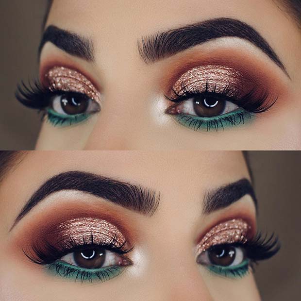 Ünnepies Gold and Green Eye Makeup Look