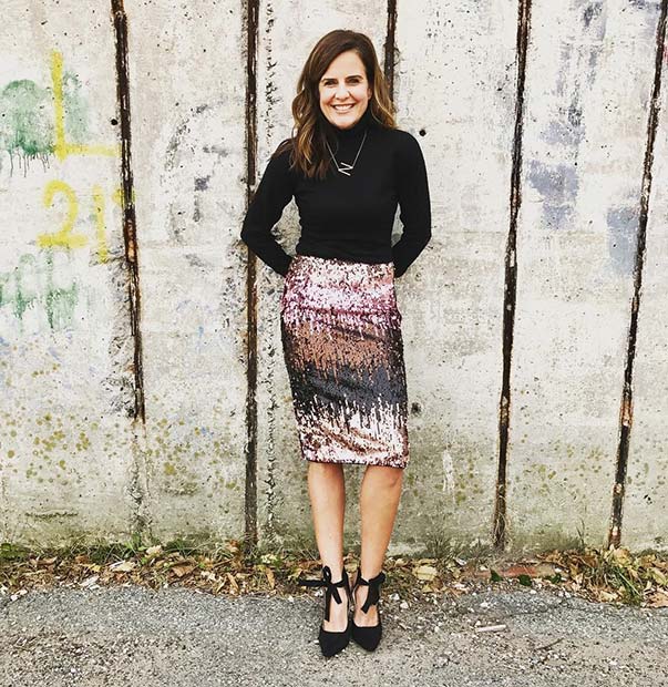 Sequin Skirt and Sweater Outfit