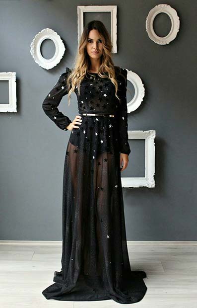 Transparent Black Maxi Dress