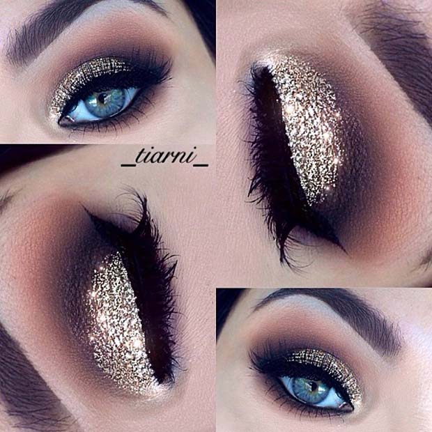 NYE Gold Glitter Eye Makeup 