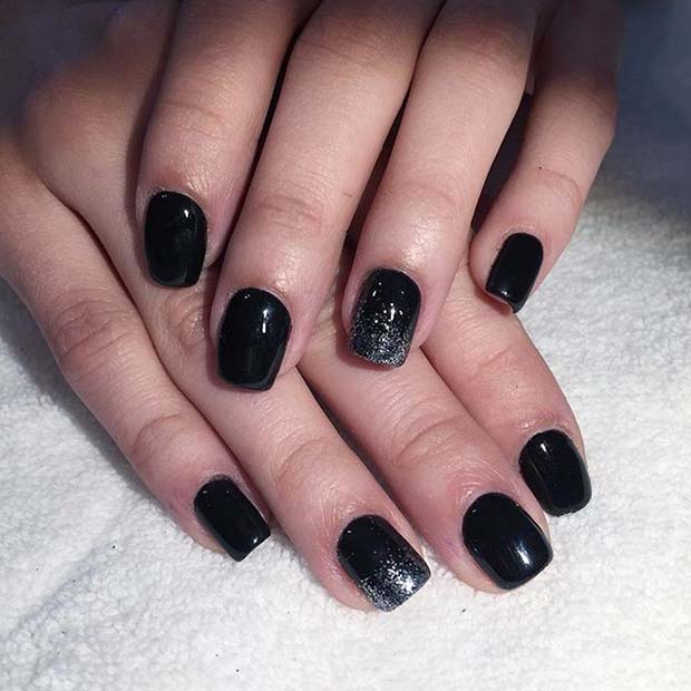  Black Manicure with Ombre Glitter Accent Nail for Glitter Nail Design Idea