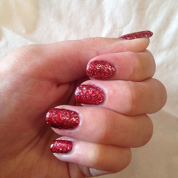 Minden Over Red Glitter Manicure for Glitter Nail Design Idea