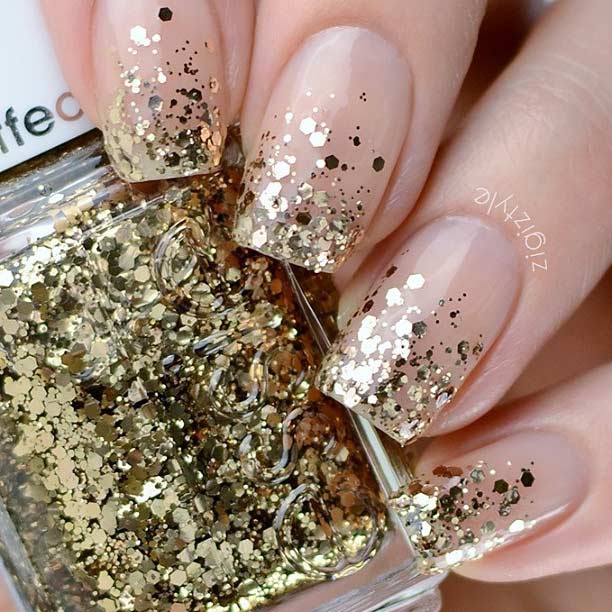 Guld Glitter Ombre Nails