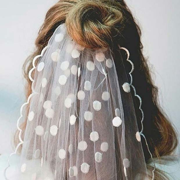 פּוֹלקָה Dot Veil with Half Bun for Wedding Hair Idea