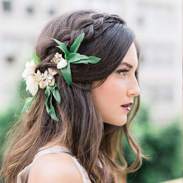 Floral Half Up Braided Wedding Hair Idea