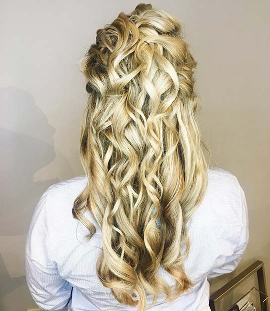 Curled Half Up Hair with Volume for Wedding Hair Idea