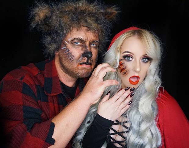 สีแดง Riding Hood and Wolf for Halloween Costume Ideas for Couples