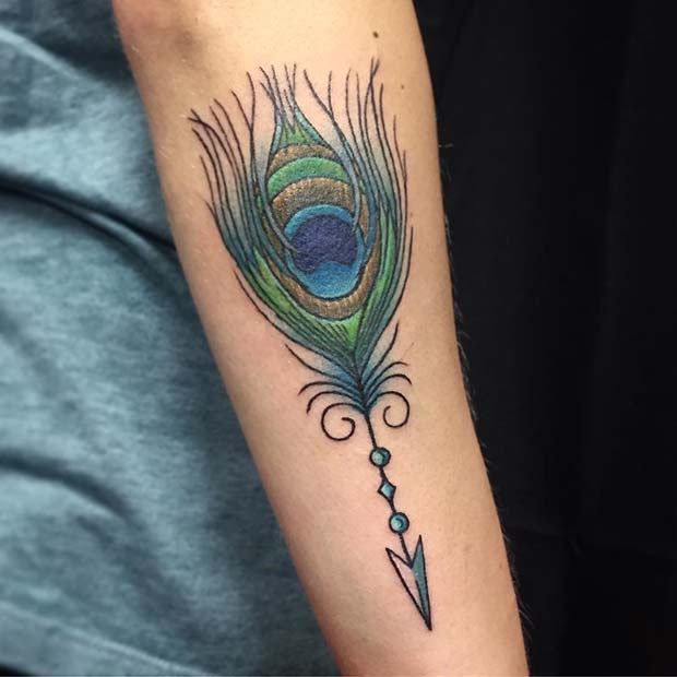 Peacock Feather Arrow Tattoo Design
