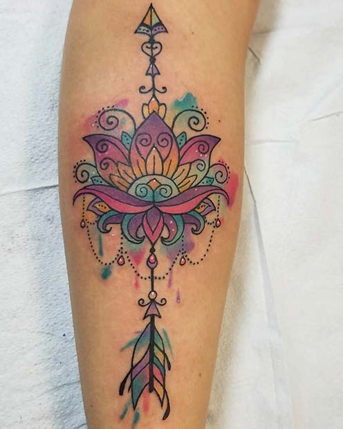 Renkli Watercolor Arrow Tattoo Design