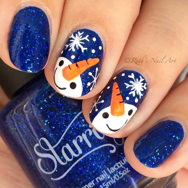 प्यारा Snowman Nails