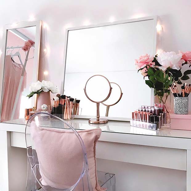 Moale Pink and White Vanity Table