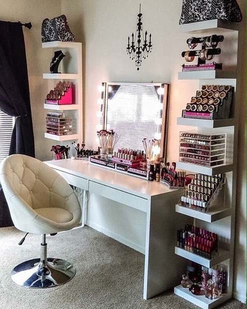 ใหญ่ Makeup Vanity with Shelves 