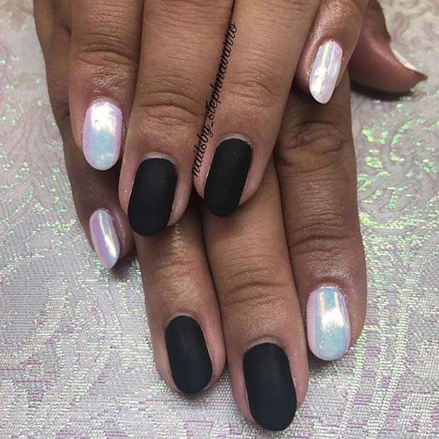 mată Black Nails with Chrome Accents for Matte Nail Designs for Fall 