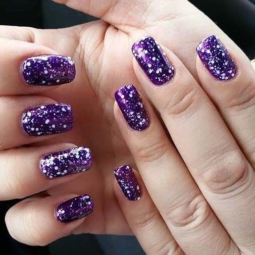 Violet and White Splat Design for Winter Nail Ideas