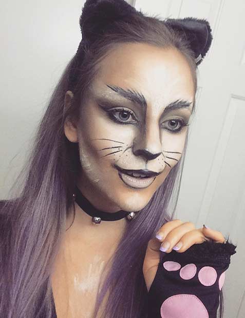 Crno and White DIY Cat Halloween Makeup