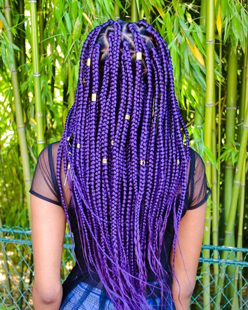 ארוך, Purple Box Braids with Hair Cuffs 