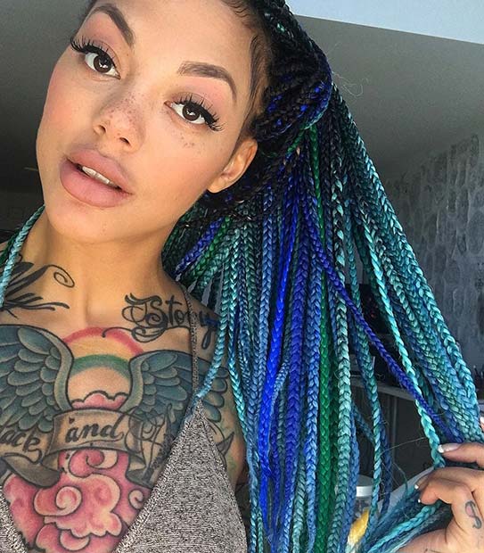 Ombre Blue Box Braids for Summer 
