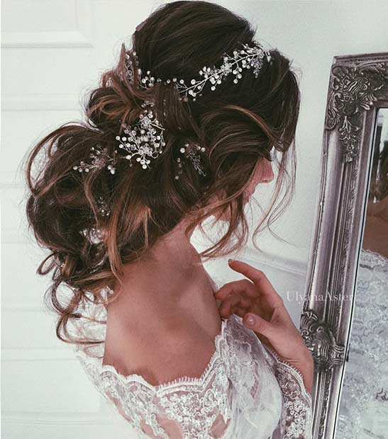 dağınık and Romantic Wedding Updo with a Hairpiece