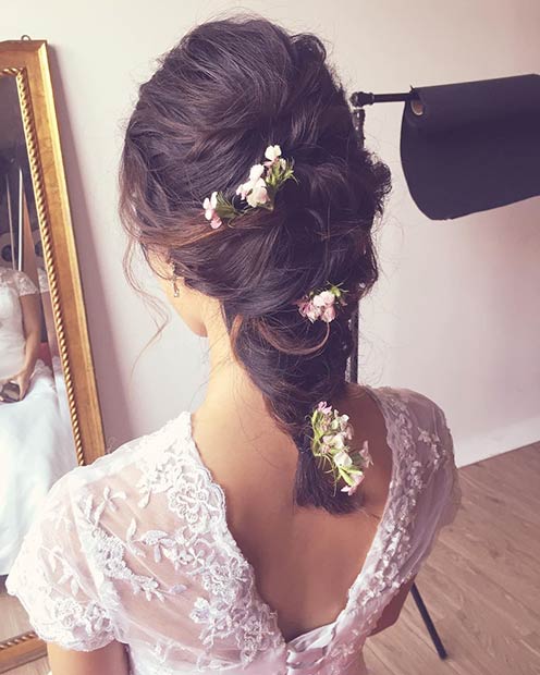 Basit Romantic Wedding Hairstyle with Fresh Flowers