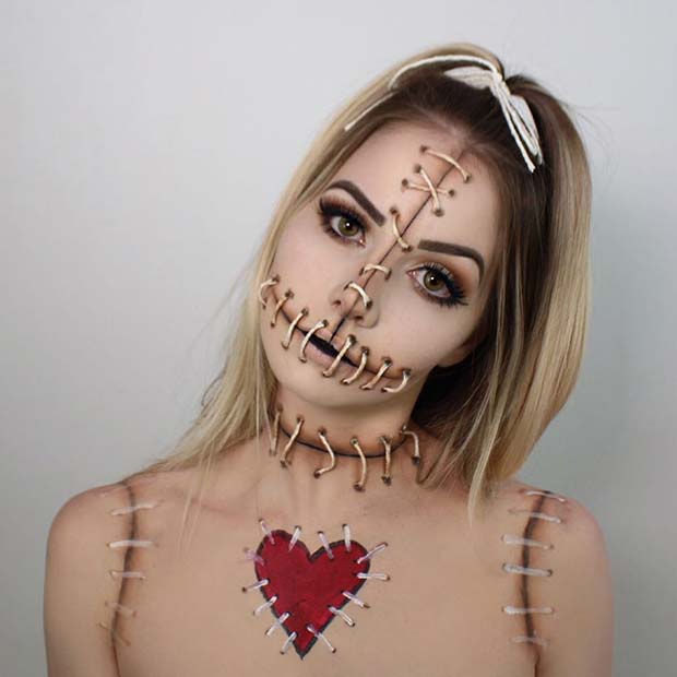 Skrämmande Voodoo Doll Makeup