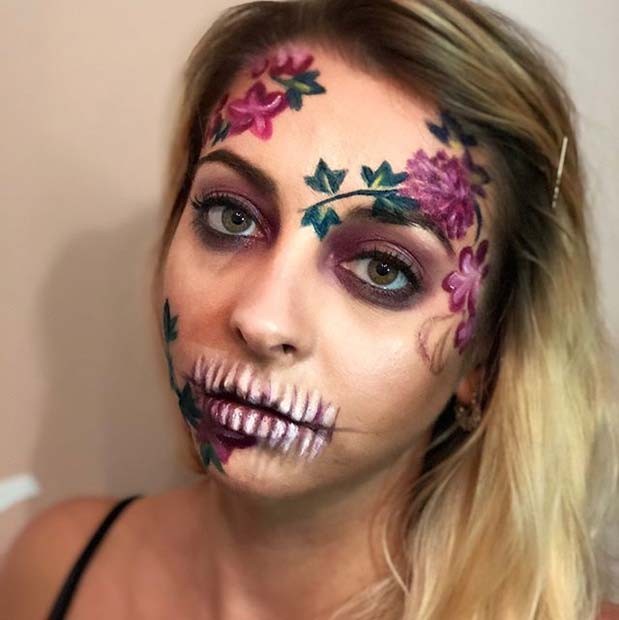 पुष्प Skeleton Design for Skeleton Makeup Ideas for Halloween 