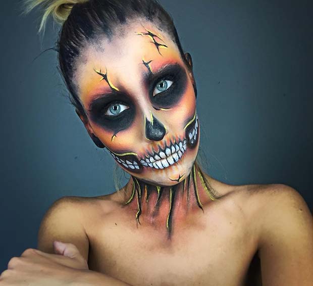 Orange Tone Skeleton Makeup for Skeleton Makeup Ideas for Halloween