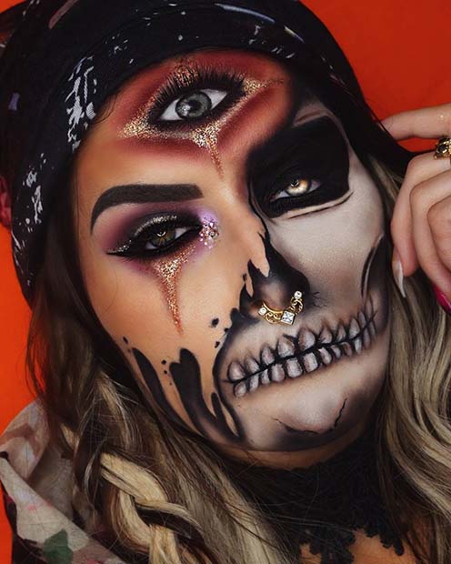 zigenar- Skeleton Halloween Makeup Idea