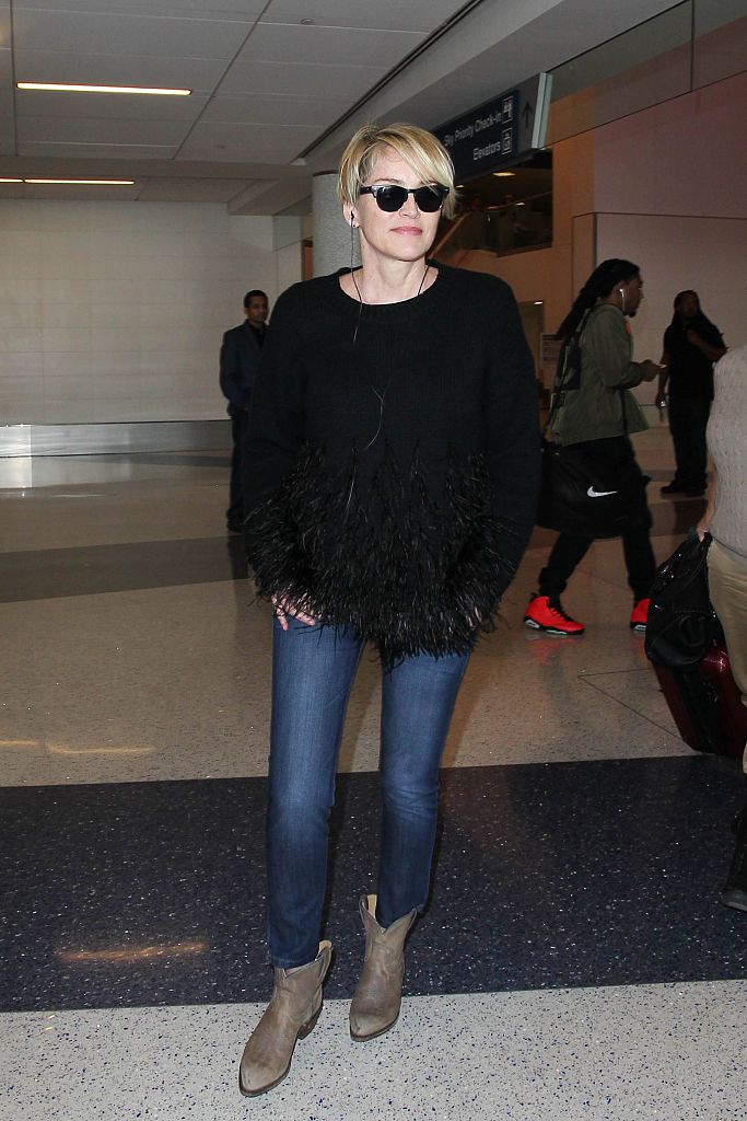Sharon Stone celebrity airport style