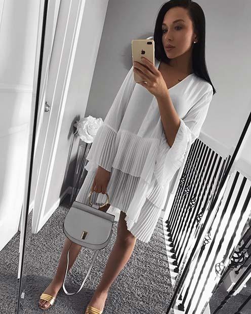 सब White Pleated Dress Outfit Idea