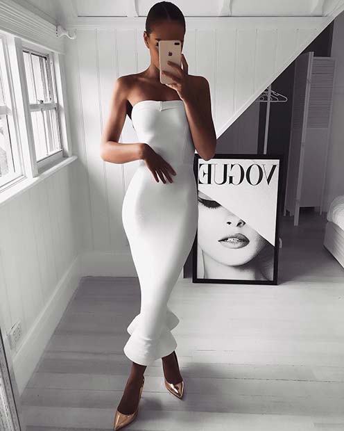 Elegant White Party Dress Outfit 