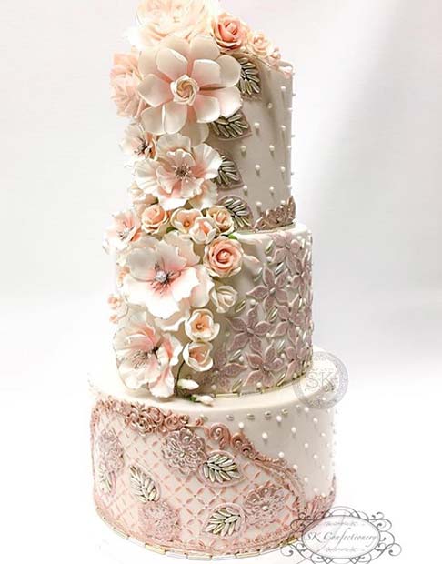 प्रदर्शन Stopping Wedding Floral Cake