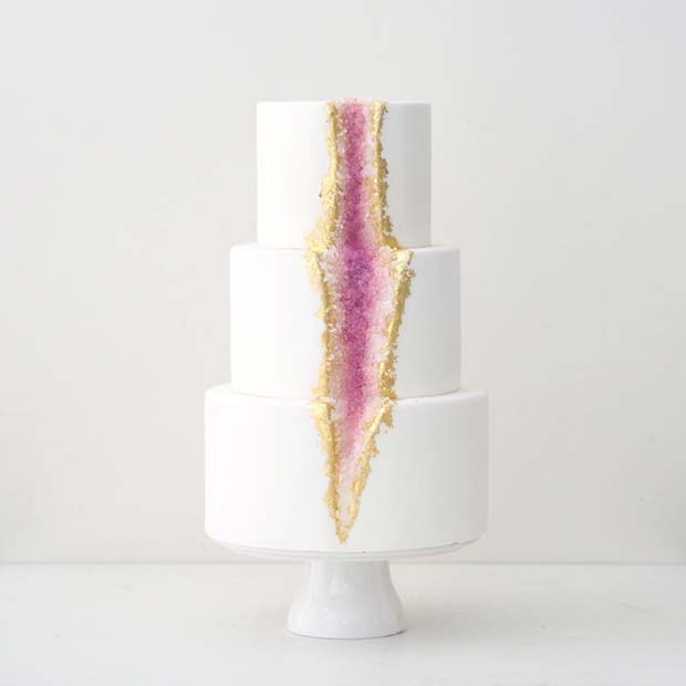 น่ารัก Pink Geode Wedding Cake