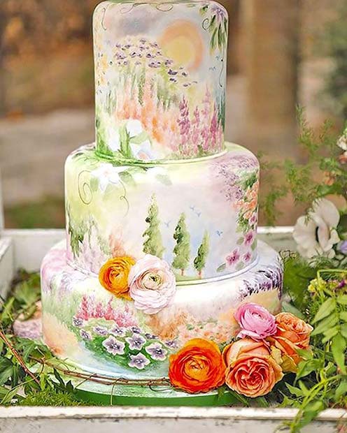 ฤดูใบไม้ผลิ Floral Wedding Cake Idea