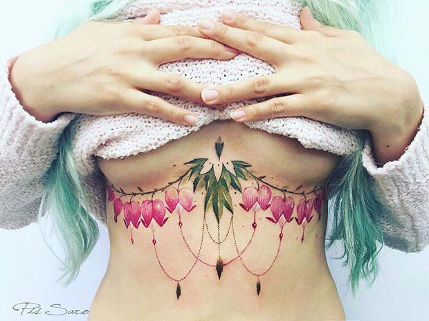 Bold, Floral Sternum Tattoo Idea