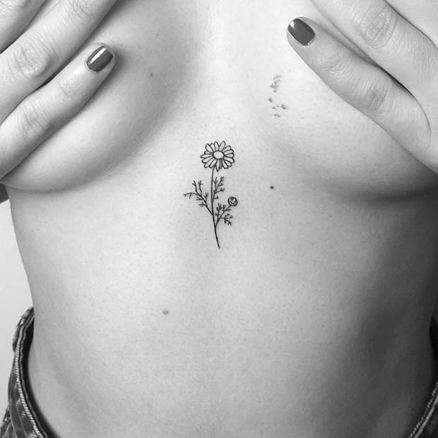 Drăguţ & Small Flower Sternum Tattoo 