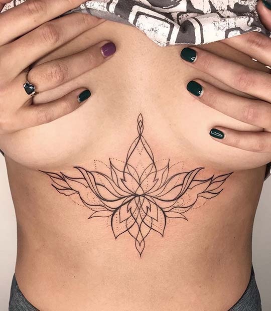 Artistic Lotus Sternum Tattoo 