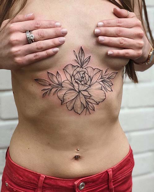 ใหญ่ Floral Sternum Tattoo