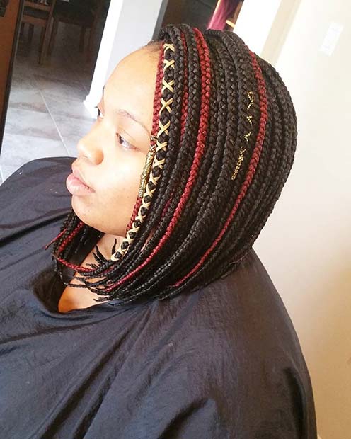 Roșu, Black and Gold Braids for Braided Bobs for Black Women 